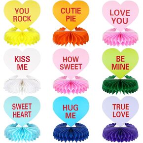 9 Pcs Valentine Honeycomb Centerpieces Valentine Honeycomb Decorations Valentines Day Decor 3D Paper Heart Valentine Table Centerpieces for Home Office Valentines Wedding Anniversary Party Supply