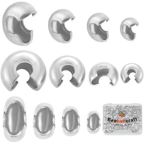 Beebeecraft 1 Box 200Pcs Bead Tips Knot Covers Stainless Steel 4 Size Crimp Beads Covers with Hole for Knots & Crimp Findings Jewelry Making