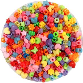 1200 Pcs Colored Shaped Pony Beads Mixed, Rainbow Beads Plastic Beads Large Hole Beads for Kawaii Necklace Jewelry Making Craft Beads, Rainbow Pony Beads Bulk for Christmas New Year