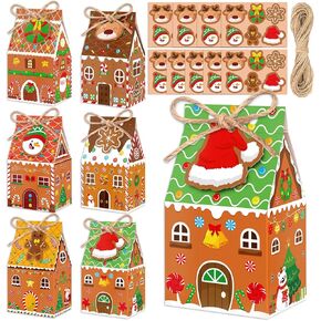 80UncleKimby 59Pcs Christmas Gingerbread House Kit Ginger Bread Treat Box Xmas Gift Cookie Boxes with Cards String for Winter Party Favor Supplies Decor