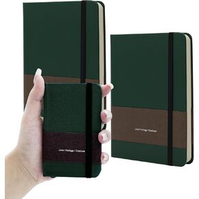 TUNJILOOL A7 Notebook, 2Pack Journal Leather Hardcover 192 Pages Thick Paper with 80GSM Horizontal Ruled with Elastic Band & Inner Pocket for Writing and Sketching