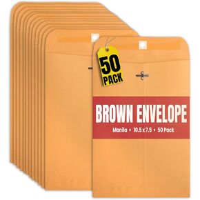 1InTheOffice Clasp Envelopes 7.5" x 10.5", Catalog Envelopes, Mailing Envelopes Heavy-duty Clasp and Gummed Closure, Brown Kraft, 100/Pack