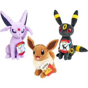 Pokemon 8" Eevee, Espeon & Umbreon Plush 3-Pack - Genereation 2 Evolution Figures - Officially Licensed - Authentic Stuffed Animal Toy - Easter Basket Stuffer Gift for Kids, Boys, Girls - 2+