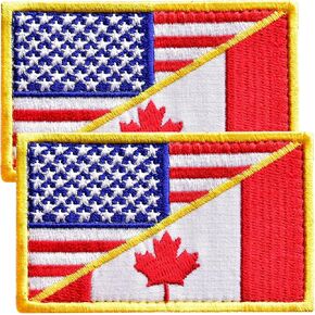 2Pcs Canadian Flag American Flag Patch Sew on Opt, Embroidered USA Flag Canada Flag Patch for Tactical Backpack, Military Vest, Canadian Military, Tactical Patches with Hook & Loop, 2x3