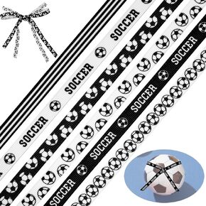 6PCS 30 Yard Soccer Ribbons, 3/8Inch Threaded Grosgrain Ribbons Hair Bows Soccer Ribbons Wrapping Craft Ribbons for Present Wrapping Party Decoration Crafting and Sewing