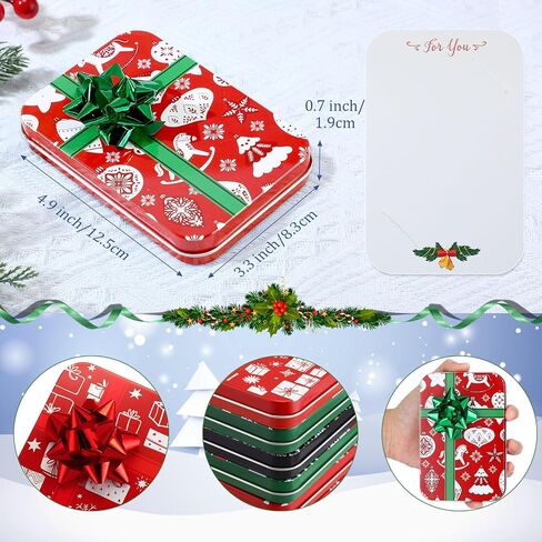 Yaocom 12 Sets Christmas Gift Card Holder Tin Boxes with Greeting Cards and 12 Gift Bows for Stocking Stuffers Xmas Party Favors,4.9 x 3.3 x 0.7 Inches in Kuwait