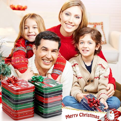 Yaocom 12 Sets Christmas Gift Card Holder Tin Boxes with Greeting Cards and 12 Gift Bows for Stocking Stuffers Xmas Party Favors,4.9 x 3.3 x 0.7 Inches in Kuwait