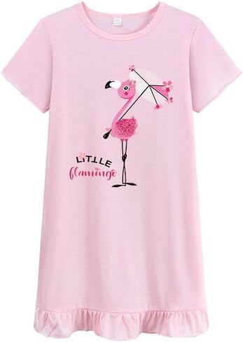 Girls Short Sleeve 3-10 Years Unicorn Dinosaur Star Moon Nightgown Pajamas Sleep Dress Sleepwear in Kuwait