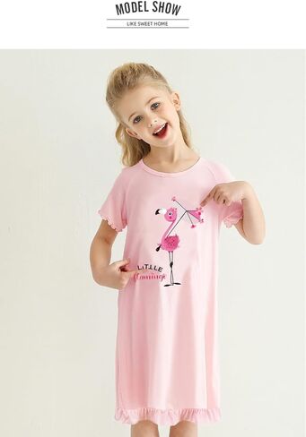 Girls Short Sleeve 3-10 Years Unicorn Dinosaur Star Moon Nightgown Pajamas Sleep Dress Sleepwear in Kuwait