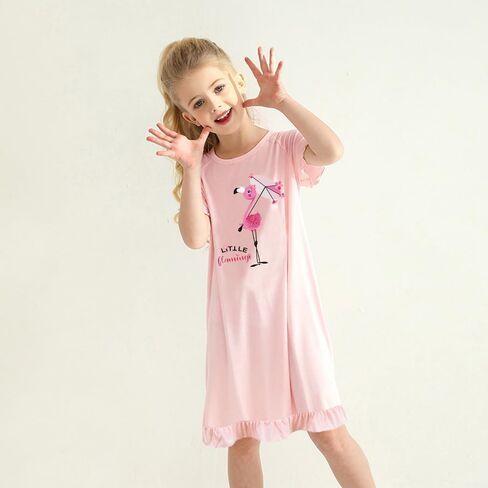 Girls Short Sleeve 3-10 Years Unicorn Dinosaur Star Moon Nightgown Pajamas Sleep Dress Sleepwear in Kuwait