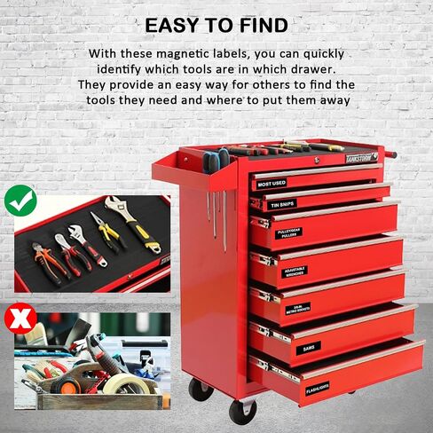 Tool Box Organization Magnetic Labels,Tool Chest Organizer Labels with Strong Magnets,Easy to Read Printing - Fits All Brands of Steel Tool Box Drawers (72 Pcs, 4 x 1 Inches) in Kuwait