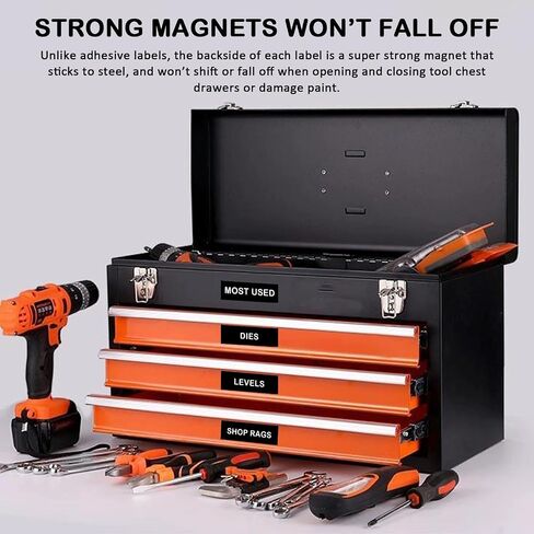 Tool Box Organization Magnetic Labels,Tool Chest Organizer Labels with Strong Magnets,Easy to Read Printing - Fits All Brands of Steel Tool Box Drawers (72 Pcs, 4 x 1 Inches) in Kuwait