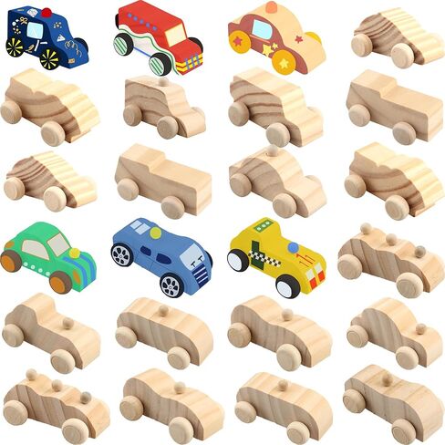 Haconba 24 Pack Diy Wooden Car Toys غير مكتملة لسيارة خشبية لطلاء السيارات الحرف الخشبية للطلاب أنشطة DIY Crafts ، 12 أنماط in Kuwait