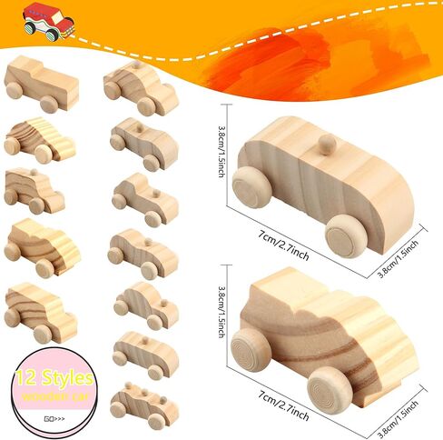 Haconba 24 Pack Diy Wooden Car Toys غير مكتملة لسيارة خشبية لطلاء السيارات الحرف الخشبية للطلاب أنشطة DIY Crafts ، 12 أنماط in Kuwait