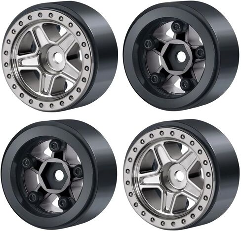 4PCS 1.0inch Wheel Rims RC Plastic 5-Spokes Beadlock Wheel Rim Hub for Axial SCX24 Deadbolt All 1/24 Scale RC Crawler Upgrade Parts Accessories (Titanium) in Kuwait