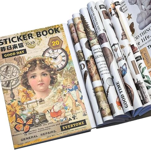 Junk Journal Stickers for Scrapbooking, 20 Pages Over 200 Stickers Retro Flower Butterfly Nature Poem Stamp Letter Decorative Stickers DIY Crafts Album Phone Cases Laptops Notebook (South Garden) in Saudi Arabia