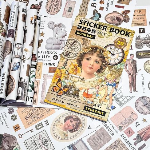 Junk Journal Stickers for Scrapbooking, 20 Pages Over 200 Stickers Retro Flower Butterfly Nature Poem Stamp Letter Decorative Stickers DIY Crafts Album Phone Cases Laptops Notebook (South Garden) in Saudi Arabia