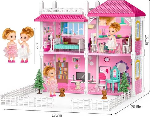 TEMI Villa Toys for 3 4 5 6 7 8 Years Old Girls - 4 Storeys 10 Rooms, Indoor Playset with 2 Dolls Toy Figures, Toys Furniture and Accessories, Pretend Girls Plays, Building Toys, Gifts Toy in Saudi Arabia