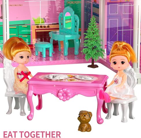 TEMI Villa Toys for 3 4 5 6 7 8 Years Old Girls - 4 Storeys 10 Rooms, Indoor Playset with 2 Dolls Toy Figures, Toys Furniture and Accessories, Pretend Girls Plays, Building Toys, Gifts Toy in Saudi Arabia