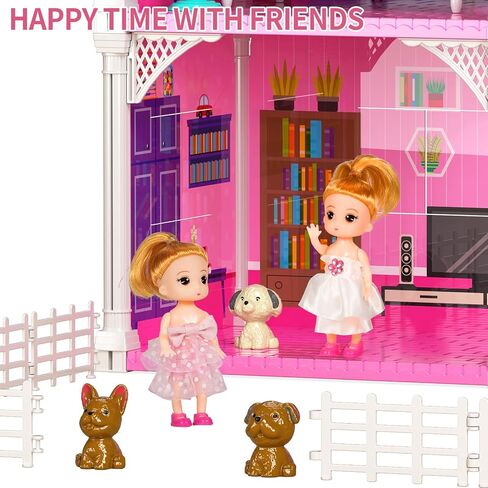 TEMI Villa Toys for 3 4 5 6 7 8 Years Old Girls - 4 Storeys 10 Rooms, Indoor Playset with 2 Dolls Toy Figures, Toys Furniture and Accessories, Pretend Girls Plays, Building Toys, Gifts Toy in Saudi Arabia