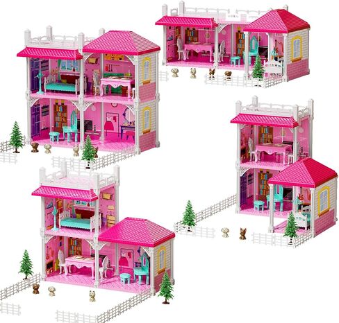 TEMI Villa Toys for 3 4 5 6 7 8 Years Old Girls - 4 Storeys 10 Rooms, Indoor Playset with 2 Dolls Toy Figures, Toys Furniture and Accessories, Pretend Girls Plays, Building Toys, Gifts Toy in Saudi Arabia