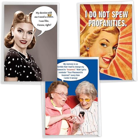 NobleWorks Assorted 3 Pack, Funny Naughty Retro Birthday Cards for Women with 5 x 7 Inch Envelopes (3 Designs, 1 Each) Laughing Ladies VC2807BDG-C1x3 in Kuwait