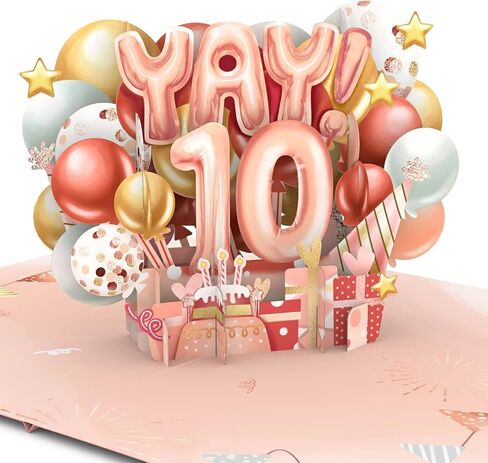 بطاقة عيد الميلاد العاشرة | 3D POPTDAY CARD لـ 10 YEAS OLD BOY ، الابن ، حفيد ، ابن أخ | متعة ، سيليتريشن ، سن العاشرة | مع ملاحظة رسالة وتغلف | حجم 7 × 5 بوصات in Kuwait