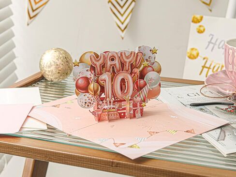 بطاقة عيد الميلاد العاشرة | 3D POPTDAY CARD لـ 10 YEAS OLD BOY ، الابن ، حفيد ، ابن أخ | متعة ، سيليتريشن ، سن العاشرة | مع ملاحظة رسالة وتغلف | حجم 7 × 5 بوصات in Kuwait