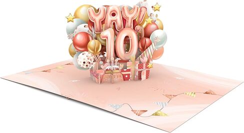 بطاقة عيد الميلاد العاشرة | 3D POPTDAY CARD لـ 10 YEAS OLD BOY ، الابن ، حفيد ، ابن أخ | متعة ، سيليتريشن ، سن العاشرة | مع ملاحظة رسالة وتغلف | حجم 7 × 5 بوصات in Kuwait