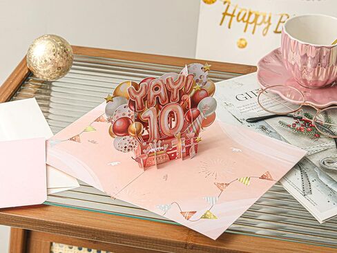 بطاقة عيد الميلاد العاشرة | 3D POPTDAY CARD لـ 10 YEAS OLD BOY ، الابن ، حفيد ، ابن أخ | متعة ، سيليتريشن ، سن العاشرة | مع ملاحظة رسالة وتغلف | حجم 7 × 5 بوصات in Kuwait