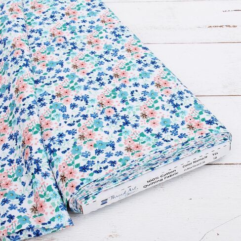 3 Yard Cut Premium Cotton Quilting Fabric -White Light Blue Floral - 44" Width - 100% Cotton - Quilting, Sewing, Crafts in Saudi Arabia