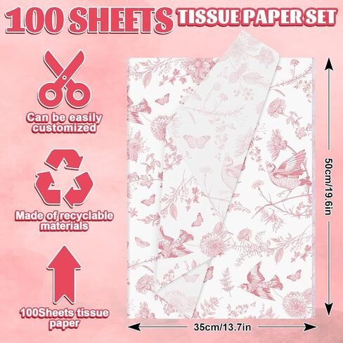 Whaline 100 Sheet Blue Floral Tissue Paper Chinoiserie Gift Wrapping Paper Blue Bird Butterfly Packaging Paper DIY Art Craft Paper for Baby Shower Wedding Birthday Party Decoration, 13.7x19.6 Inch in Saudi Arabia