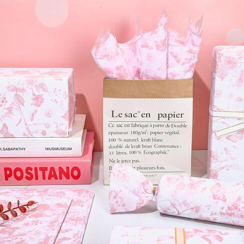 Whaline 100 Sheet Blue Floral Tissue Paper Chinoiserie Gift Wrapping Paper Blue Bird Butterfly Packaging Paper DIY Art Craft Paper for Baby Shower Wedding Birthday Party Decoration, 13.7x19.6 Inch in Saudi Arabia