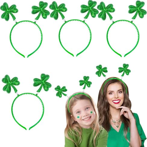 Camlinbo 6 Pack St. Patrick's Day Shamrocks Headbands Accessories, Irish Green Boppers Headwear Hats for Women Men Kids St. Patrick's Day Clover Headband Costume Girls Party Favor Supplies Dressing-up in Saudi Arabia