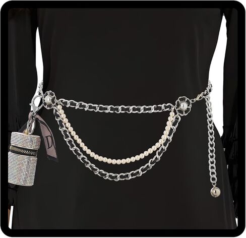 Navoky Waist Chain Bag Metal Belt Rhinestone Mini Coin Purse Belly Chain Pouch Removable Pack Adjustable for Women and Girls in Saudi Arabia