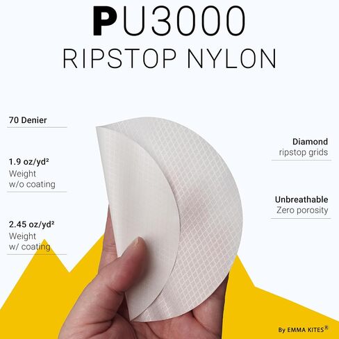 Emma Kites White Ripstop Nylon PU3000 مقاوم للماء 1.9 أوقية 70D شبكة الماس مقاومة للدموع لخيمة مطري Rainfly Poncho Back Back Pike Cover (تم إزالة selvedge) مسبقًا 1 ياردة in Kuwait