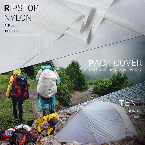 Emma Kites White Ripstop Nylon PU3000 مقاوم للماء 1.9 أوقية 70D شبكة الماس مقاومة للدموع لخيمة مطري Rainfly Poncho Back Back Pike Cover (تم إزالة selvedge) مسبقًا 1 ياردة in Kuwait