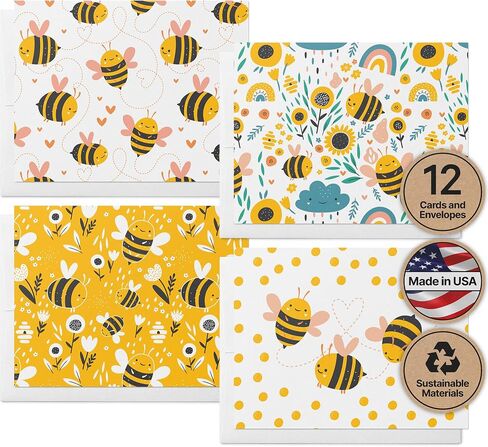 ورق Twigs - بطاقات تحية Bumble Bumble Bume - بطاقات القرطاسية مع الأظرف - شكرًا لك بطاقة - بطاقات نوت فارغة - بطاقات المعايدة لجميع المناسبات - مصنوعة في الولايات المتحدة الأمريكية (5.5 × 4.25 ، مجموعة من 12) in Kuwait