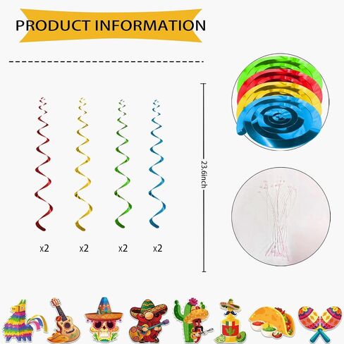 Pre-strung Taco Birthday Party Decorations, with 1pcs Fiesta Happy Birthday Banner, 8pcs Cinco De Mayo Hanging Swirls, Mexican Birthday Party Decorations, Fiesta Birthday Party Decorations in Kuwait