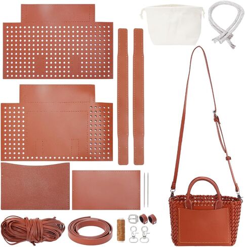 حقائب اليد Wadorn Pu الجلدية صنع مجموعة ، كيس Crossbody Bag Kit يدويًا مصنوعة يدويًا كيس كتف كيس خياطة كيس سعة كبيرة من صنع مجموعات لعيد ميلاد المرأة ، 5.9x8.2x11 بوصة ، الشوكولاتة in Kuwait