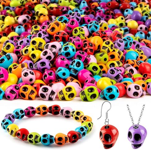800 Pcs Halloween Skull Beads, Colorful Mini Skeleton Mini Skulls, Acrylic Skull Head Beads Miniatures Realistic Looking Skulls Charms for Crafts Halloween Jewelry Making Home Party Accessories in Saudi Arabia