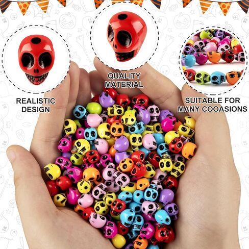 800 Pcs Halloween Skull Beads, Colorful Mini Skeleton Mini Skulls, Acrylic Skull Head Beads Miniatures Realistic Looking Skulls Charms for Crafts Halloween Jewelry Making Home Party Accessories in Saudi Arabia