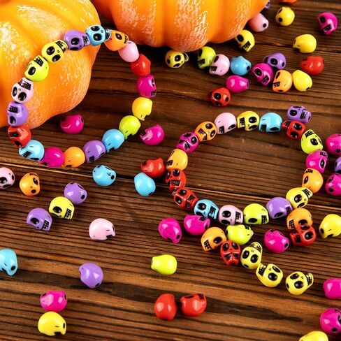 800 Pcs Halloween Skull Beads, Colorful Mini Skeleton Mini Skulls, Acrylic Skull Head Beads Miniatures Realistic Looking Skulls Charms for Crafts Halloween Jewelry Making Home Party Accessories in Saudi Arabia