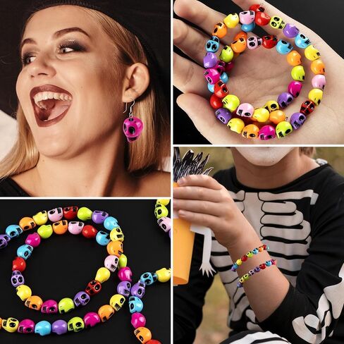 800 Pcs Halloween Skull Beads, Colorful Mini Skeleton Mini Skulls, Acrylic Skull Head Beads Miniatures Realistic Looking Skulls Charms for Crafts Halloween Jewelry Making Home Party Accessories in Saudi Arabia