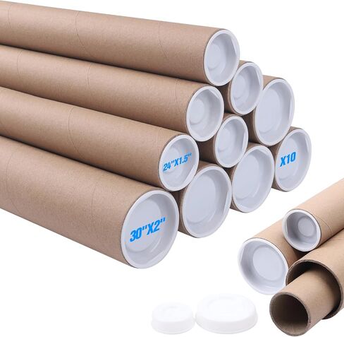 Mailing Tubes with Caps,10 Pack 2x30-Inch &1.5x24-Inch Kraft Paper Poster Tube for Shipping, Packing, Bulk Round Packaging, Cardboard Mailers, Art Prints, Maps, Blueprint in Saudi Arabia