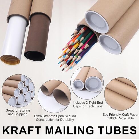 Mailing Tubes with Caps,10 Pack 2x30-Inch &1.5x24-Inch Kraft Paper Poster Tube for Shipping, Packing, Bulk Round Packaging, Cardboard Mailers, Art Prints, Maps, Blueprint in Saudi Arabia