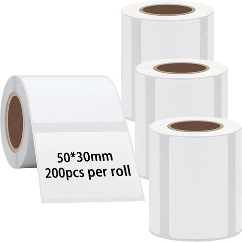 Hybsk 50x30mm Portable Printer Label Paper Multi-Purpose Tear Resistant Direct Thermal Labels Self-Adhesive Stickers Compatible with P50 Label Maker (50x30mm,White Label,4 Rolls) in Saudi Arabia