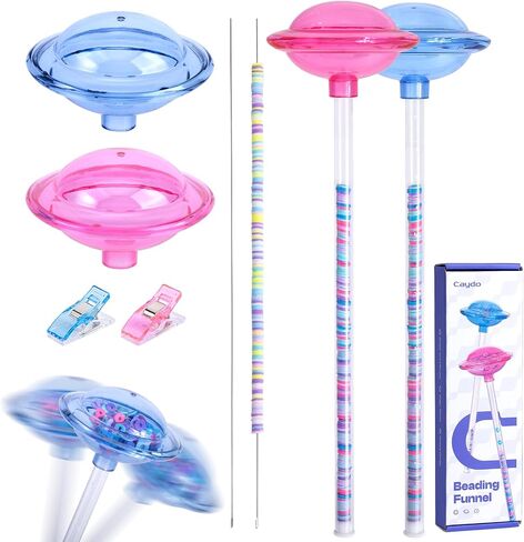 Caydo 2 Pack Bead Bead Funnel ذات النطاق المتدرج ، قمع الديكور لخرز الطين ، مجموعة سوار Clay Beads مع أنبوب شفاف ، قمع الكوكب ، مقطع وإبرة الديكور ، Bead Spinner for Bracelet in Kuwait