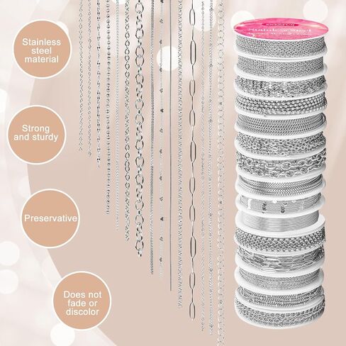 Necklace Chains for Jewelry Making, 111.5 Feet 15 Rolls Stainless Steel Jewelry Chains for DIY Necklace Bracelet Jewelry Making Accessories with Stainless Steel Jump Rings/Lobster Clasps/Connectors in Saudi Arabia