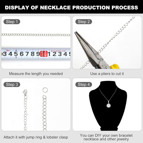 Necklace Chains for Jewelry Making, 111.5 Feet 15 Rolls Stainless Steel Jewelry Chains for DIY Necklace Bracelet Jewelry Making Accessories with Stainless Steel Jump Rings/Lobster Clasps/Connectors in Saudi Arabia